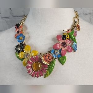 Betsy Johnson Floral Hummingbird Necklace